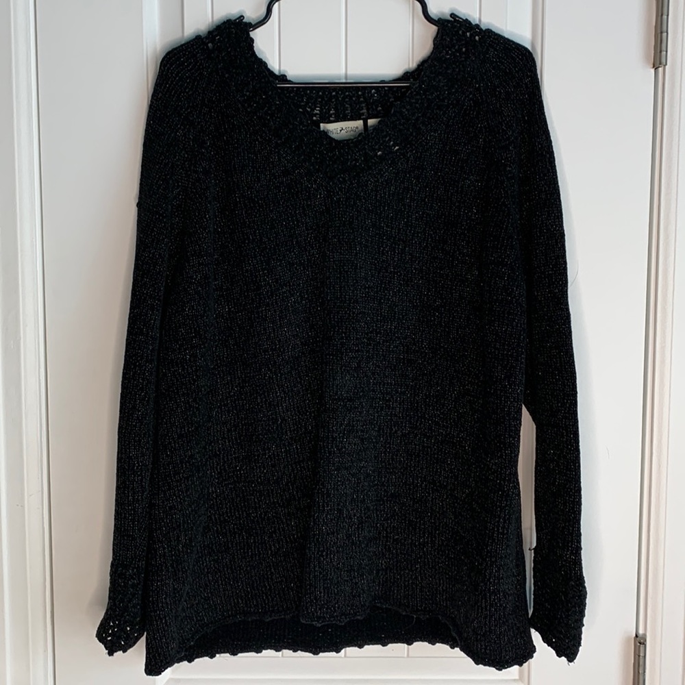 White Stag XL Sparkly Woven Knitwear Sweater V Neck